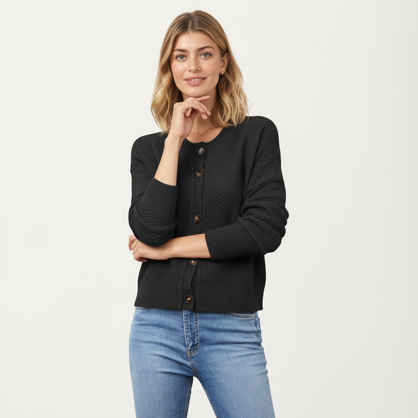 Anna-Kaci Women's Button Front Knit Cardigan with Long Sleeves and Ribbed Cuffs