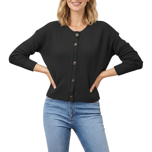 Anna-Kaci Women's Button Front Knit Cardigan with Long Sleeves and Ribbed Cuffs