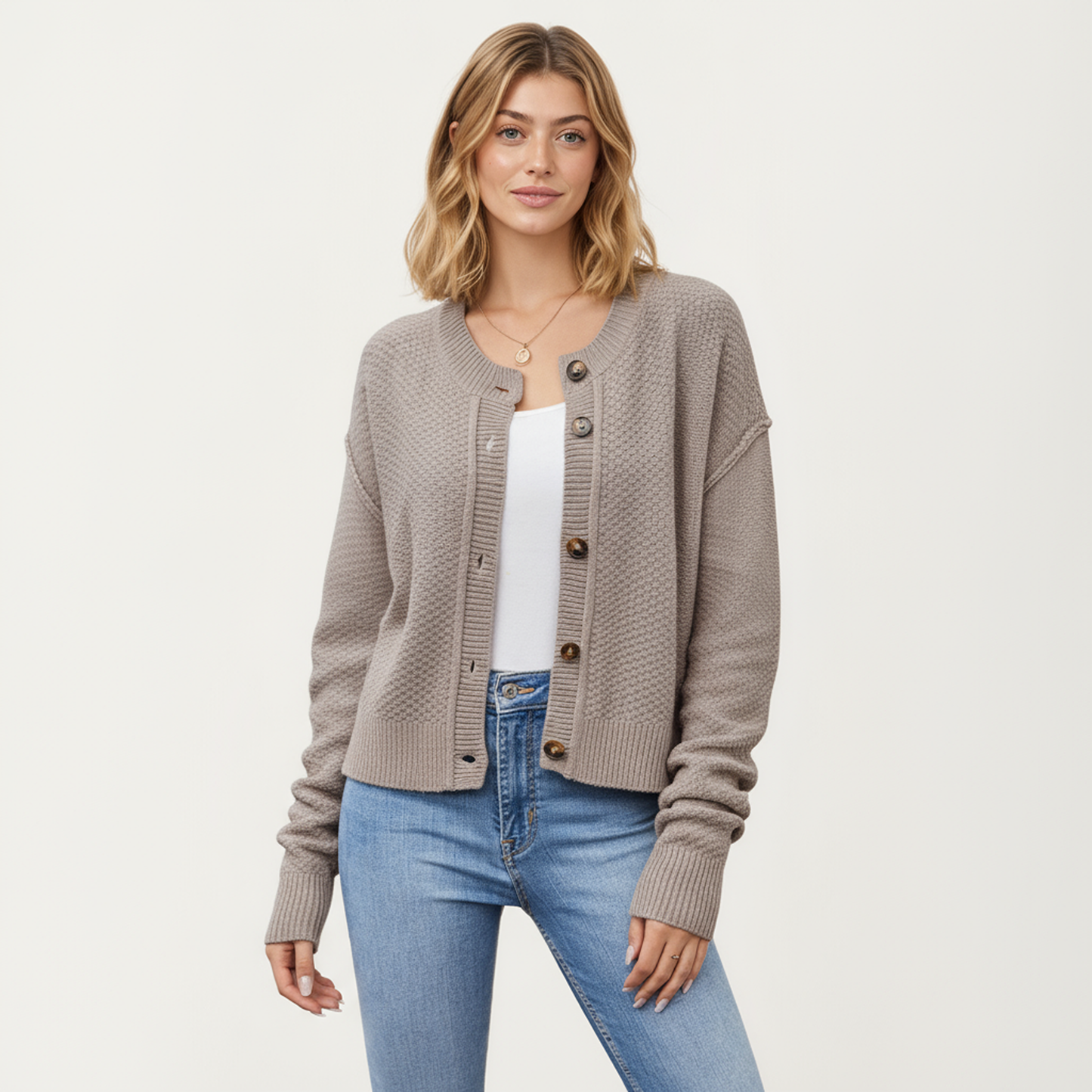 Anna-Kaci Women's Button Front Knit Cardigan with Long Sleeves and Ribbed Cuffs