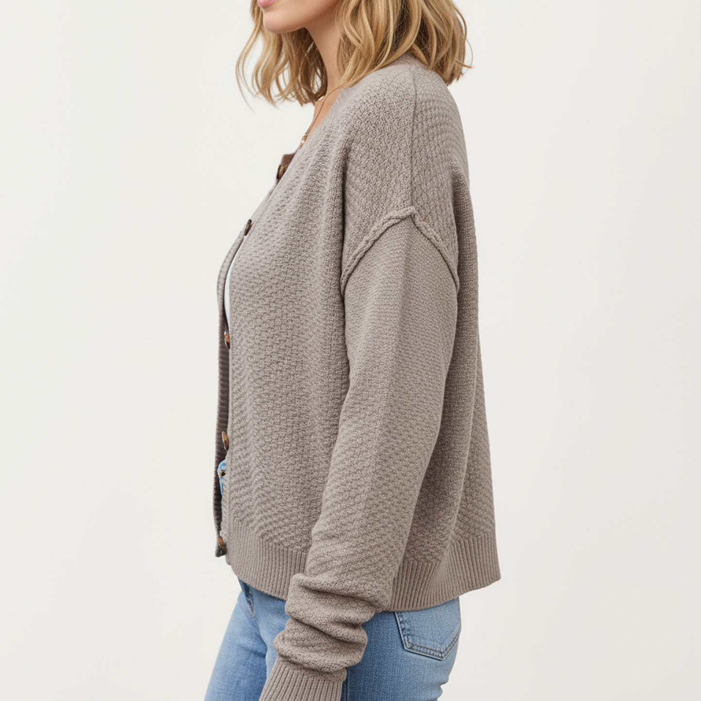 Anna-Kaci Women's Button Front Knit Cardigan with Long Sleeves and Ribbed Cuffs