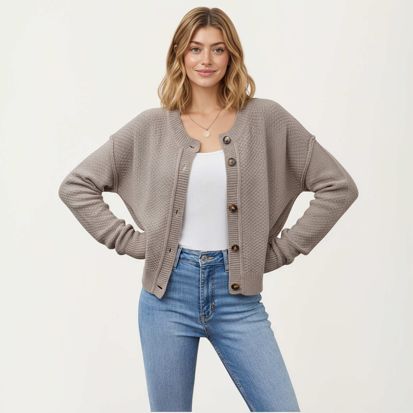 Anna-Kaci Women's Button Front Knit Cardigan with Long Sleeves and Ribbed Cuffs