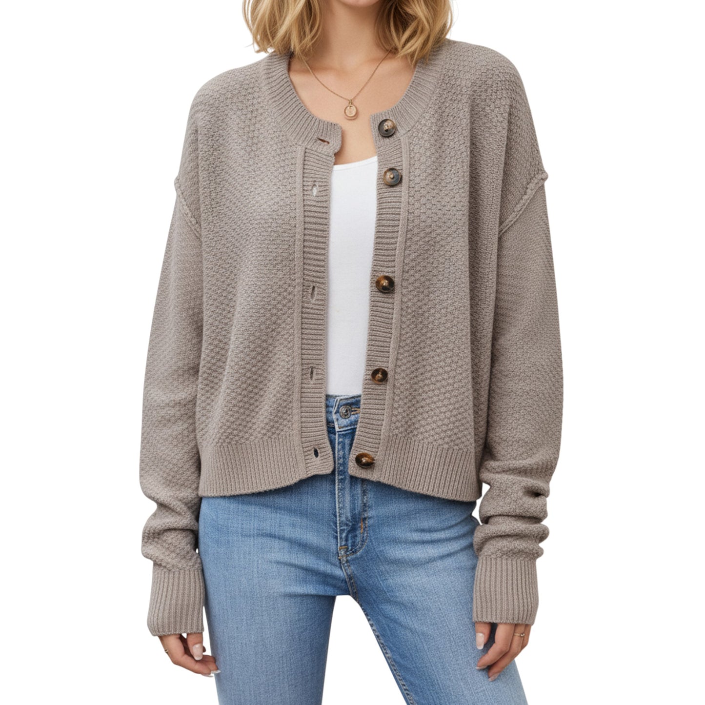 Anna-Kaci Women's Button Front Knit Cardigan with Long Sleeves and Ribbed Cuffs