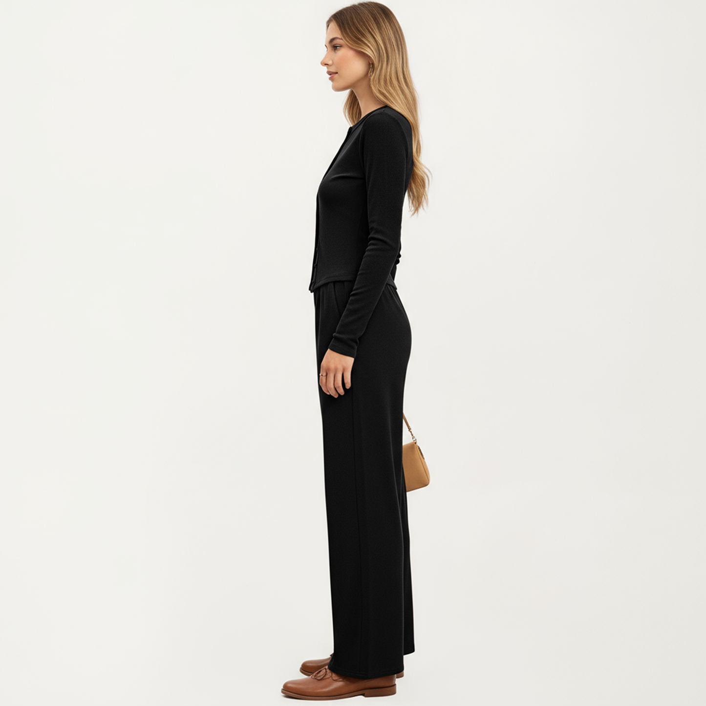 Anna-Kaci Women's 2-Piece Set Long Sleeve Button Front Top and Wide Leg Pants