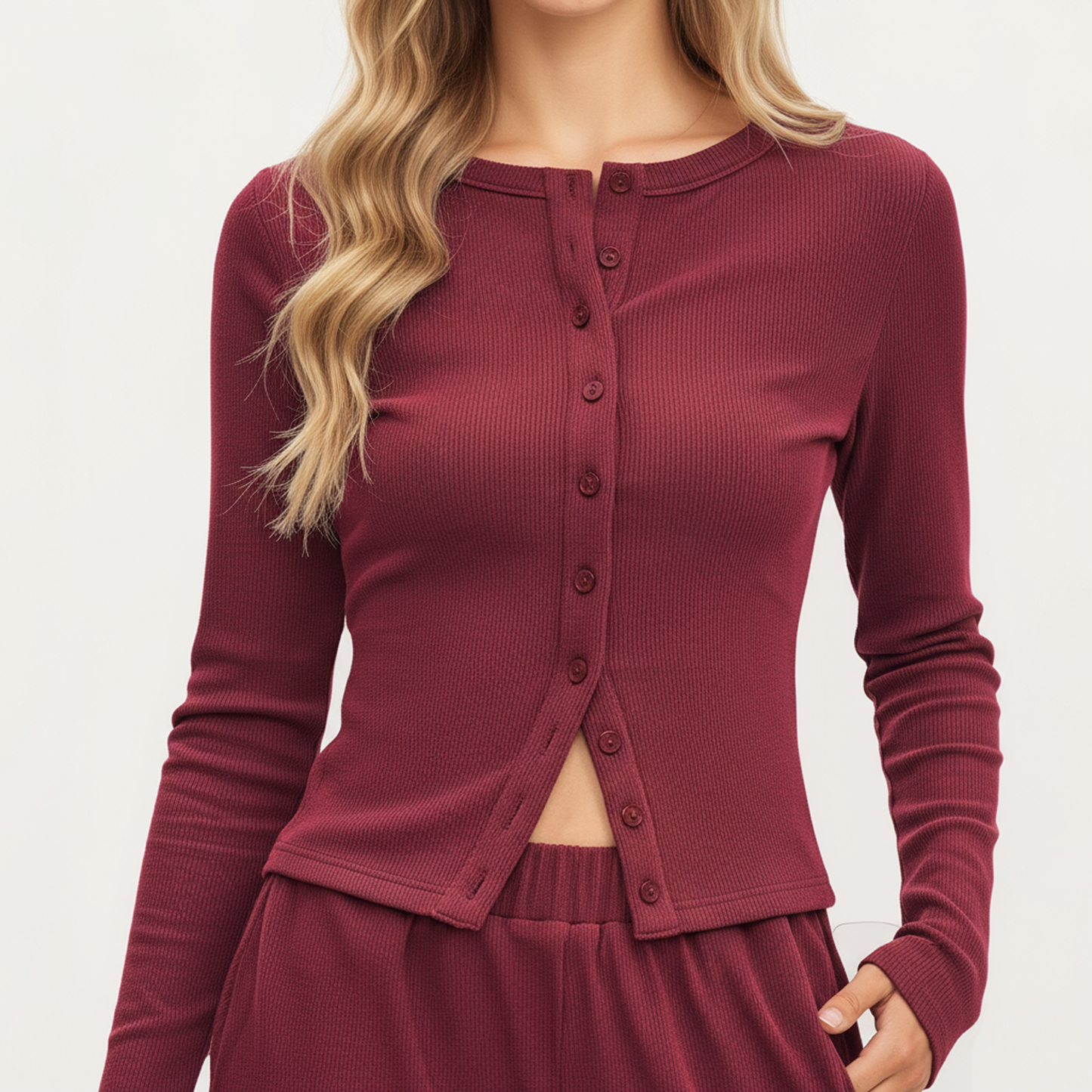 Anna-Kaci Women's 2-Piece Set Long Sleeve Button Front Top and Wide Leg Pants