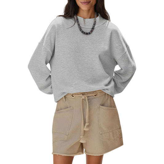 Anna-Kaci Women's Long Sleeve Crew Neck Pullover Top with Relaxed Fit and Ribbed Cuffs