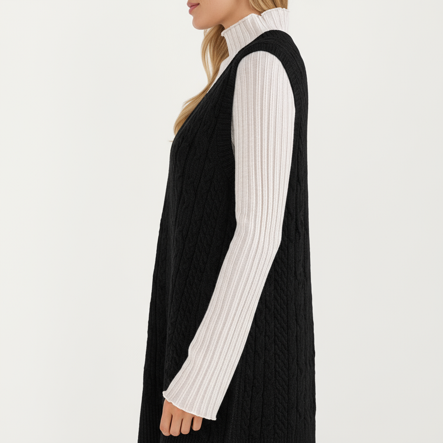 Anna-Kaci Women's Cable Knit Sweater Dress with Deep V-Neck and Sleeveless Design