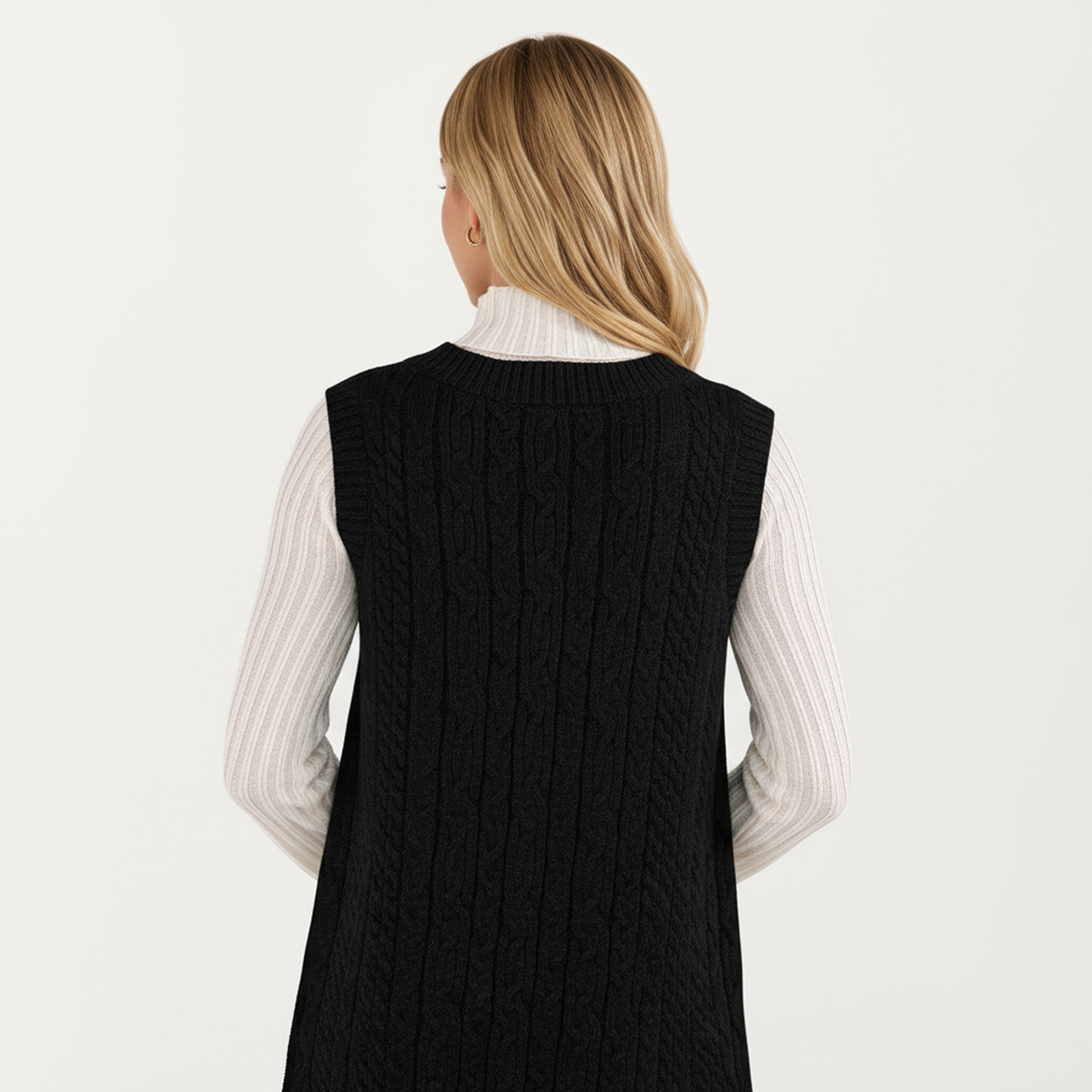 Anna-Kaci Women's Cable Knit Sweater Dress with Deep V-Neck and Sleeveless Design