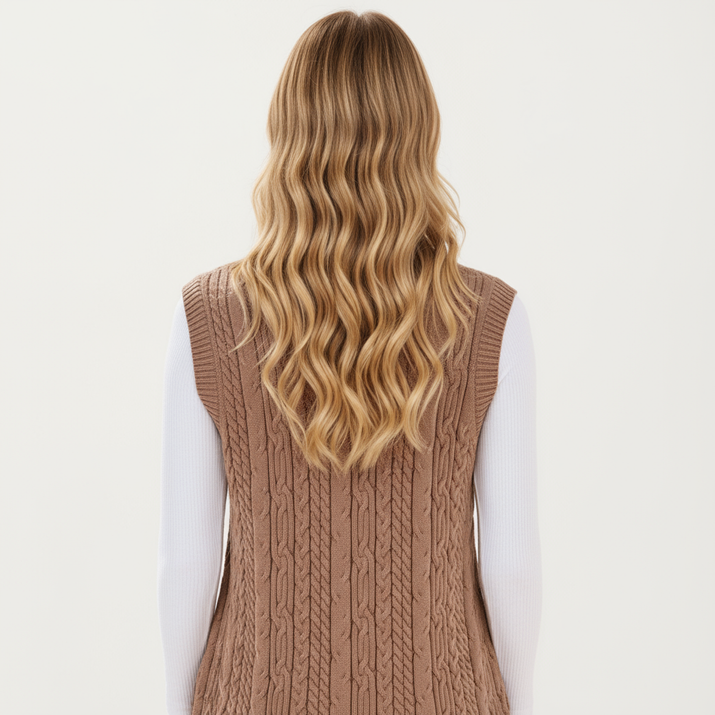 Anna-Kaci Women's Cable Knit Sweater Dress with Deep V-Neck and Sleeveless Design