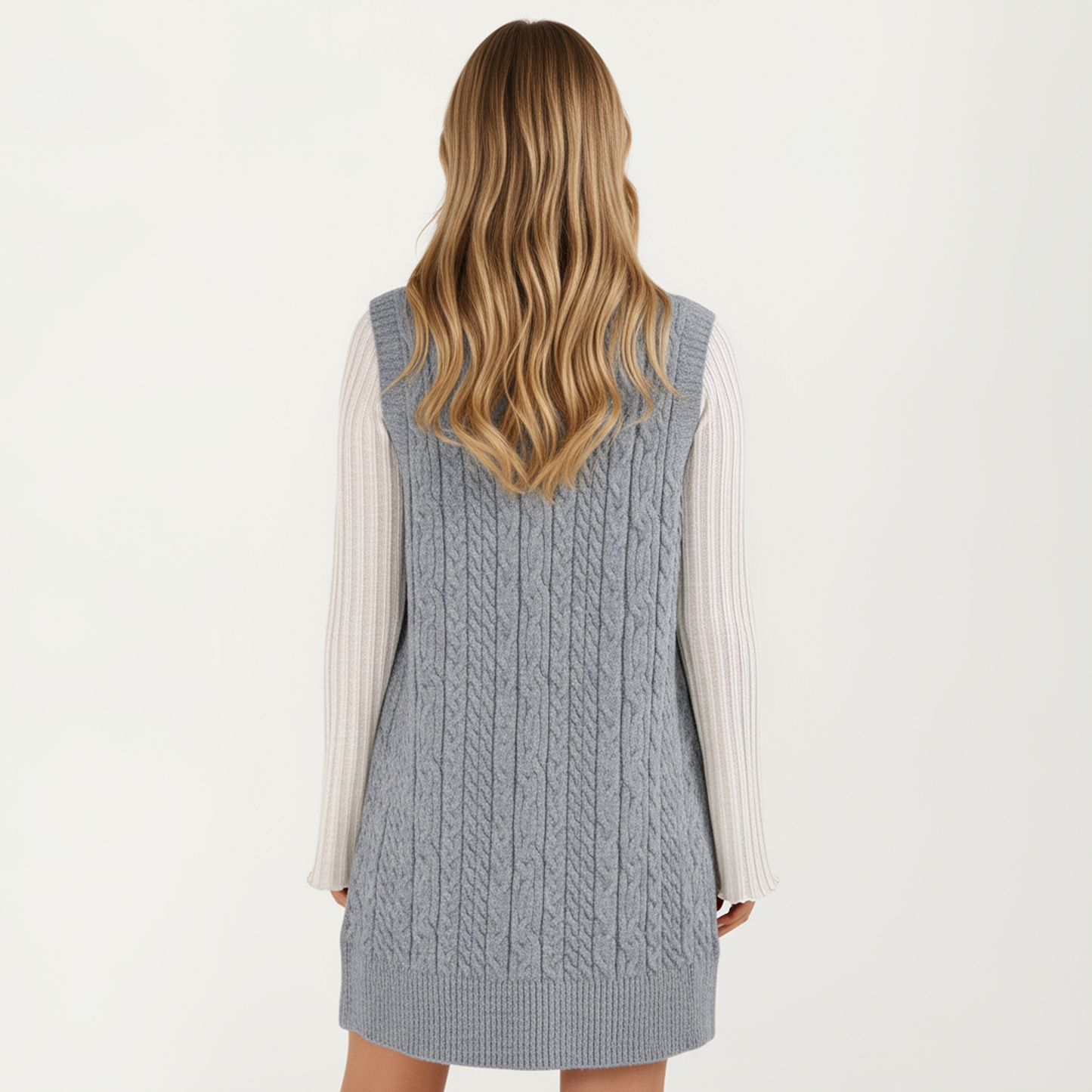 Anna-Kaci Women's Cable Knit Sweater Dress with Deep V-Neck and Sleeveless Design