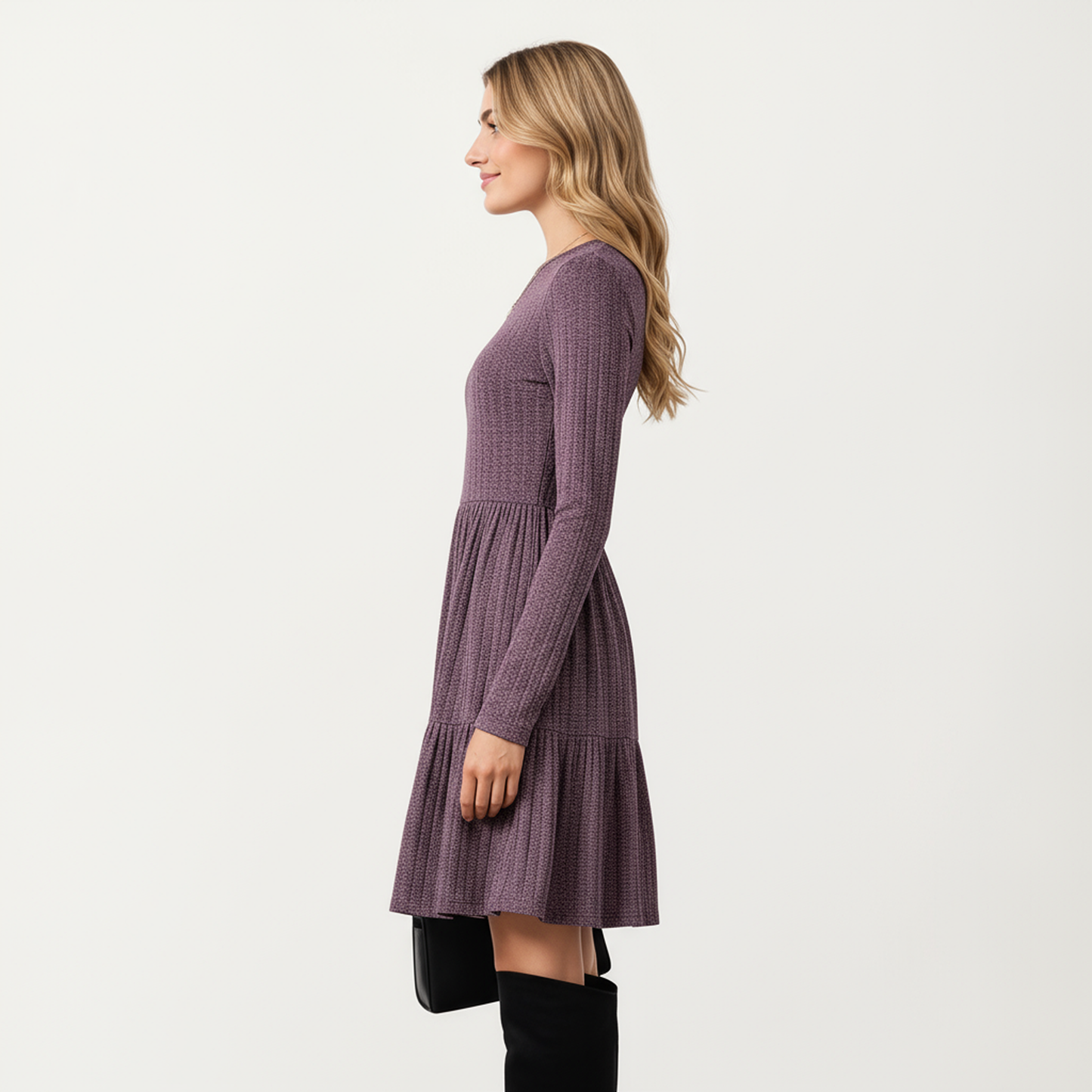 Anna-Kaci Women's Long Sleeve Tiered Skater Dress with Fitted Bodice and Flowy Hem