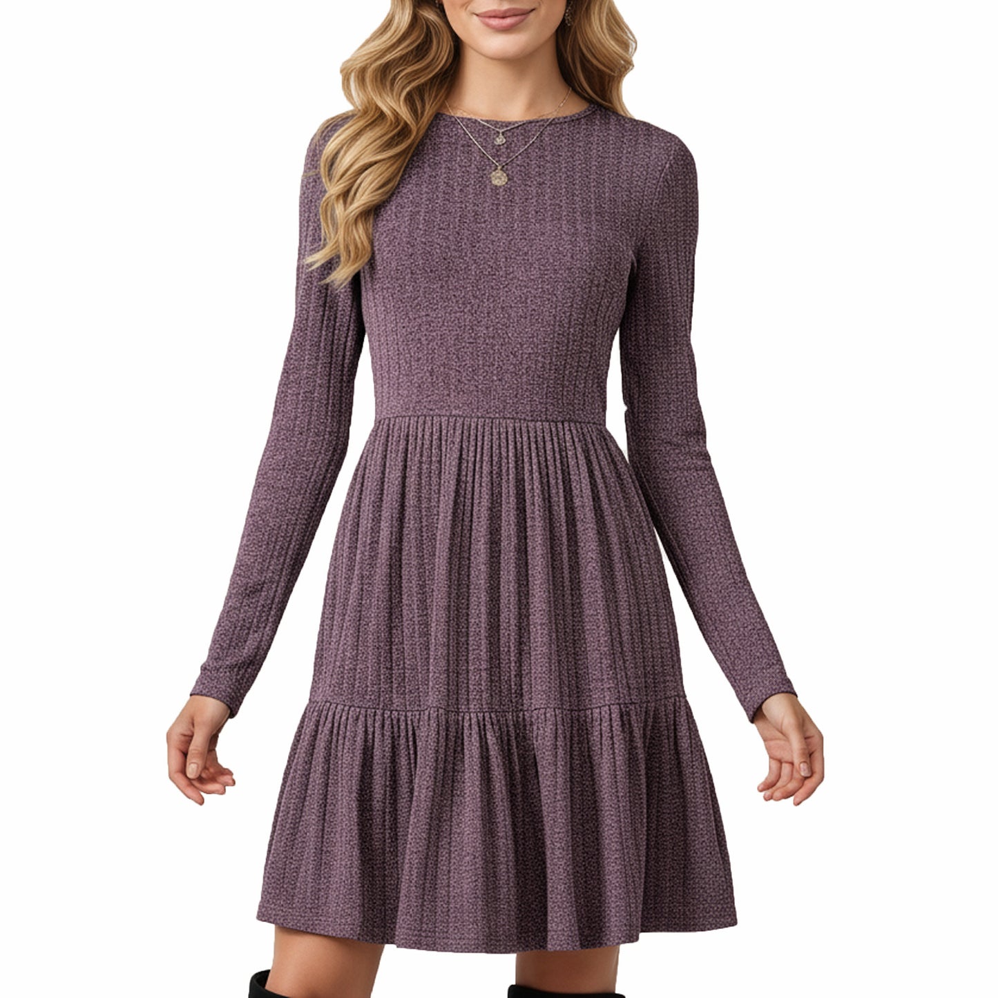 Anna-Kaci Women's Long Sleeve Tiered Skater Dress with Fitted Bodice and Flowy Hem