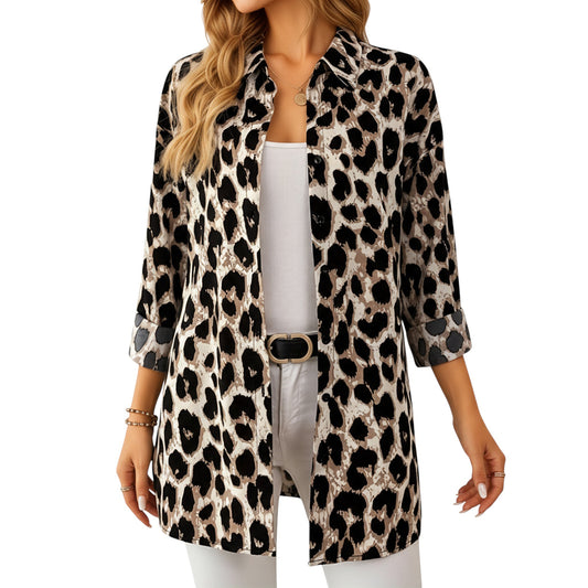 Anna-Kaci Women's Leopard Print Button-Up Long Sleeve Shirt with Collared Neckline
