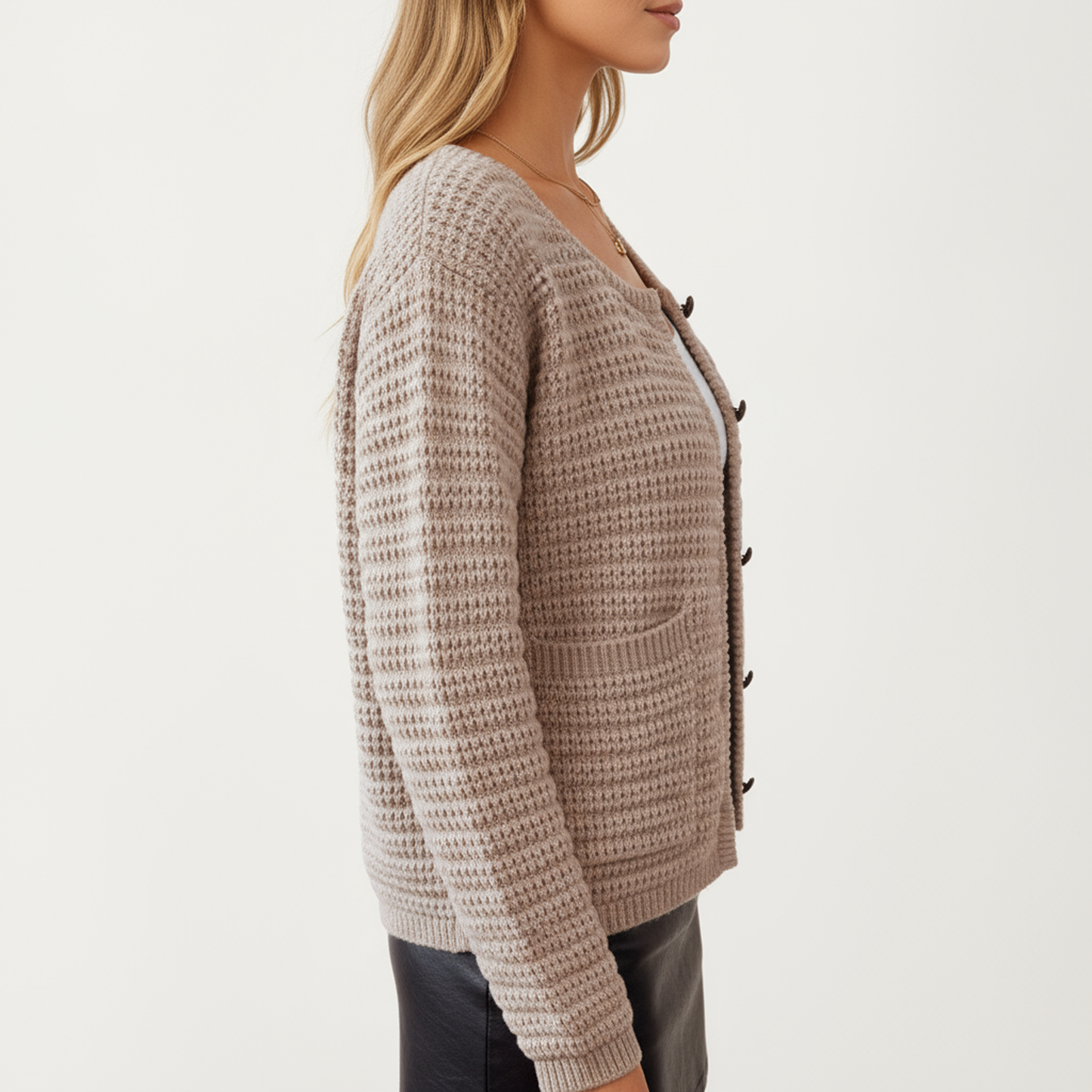 Anna-Kaci Women's Button Front Knit Cardigan with Long Sleeves and Textured Design
