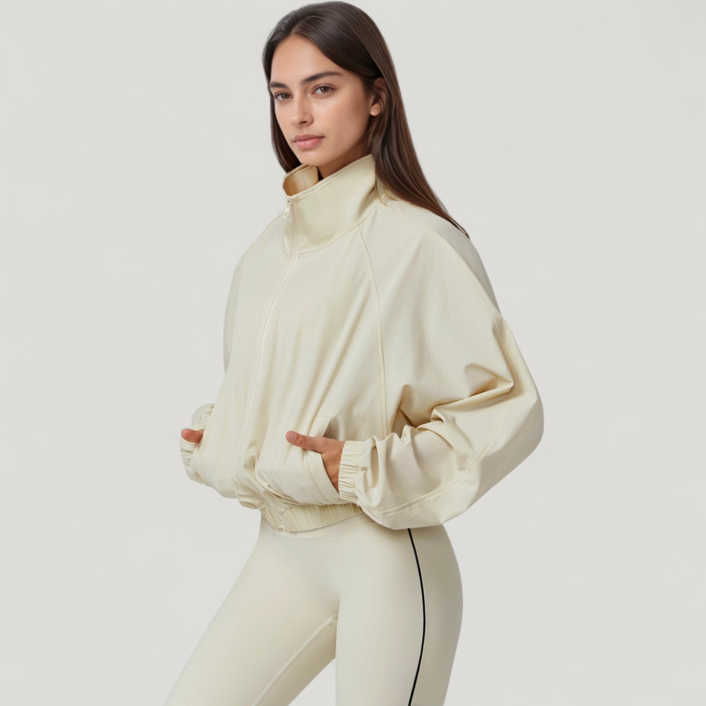 Anna-Kaci Active Women's Zip-Up Activewear Jacket with High Collar Long Sleeves and Relaxed Elastic Hem