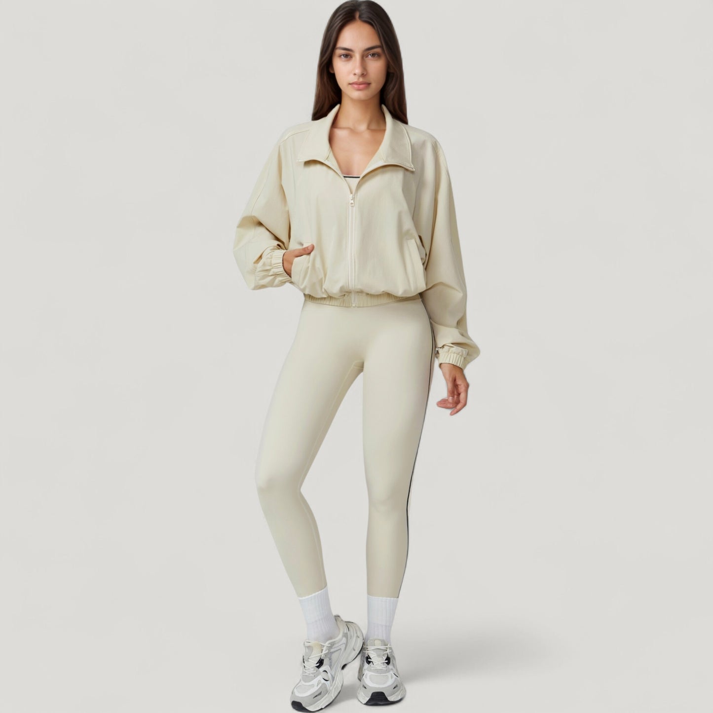 Anna-Kaci Active Women's Zip-Up Activewear Jacket with High Collar Long Sleeves and Relaxed Elastic Hem