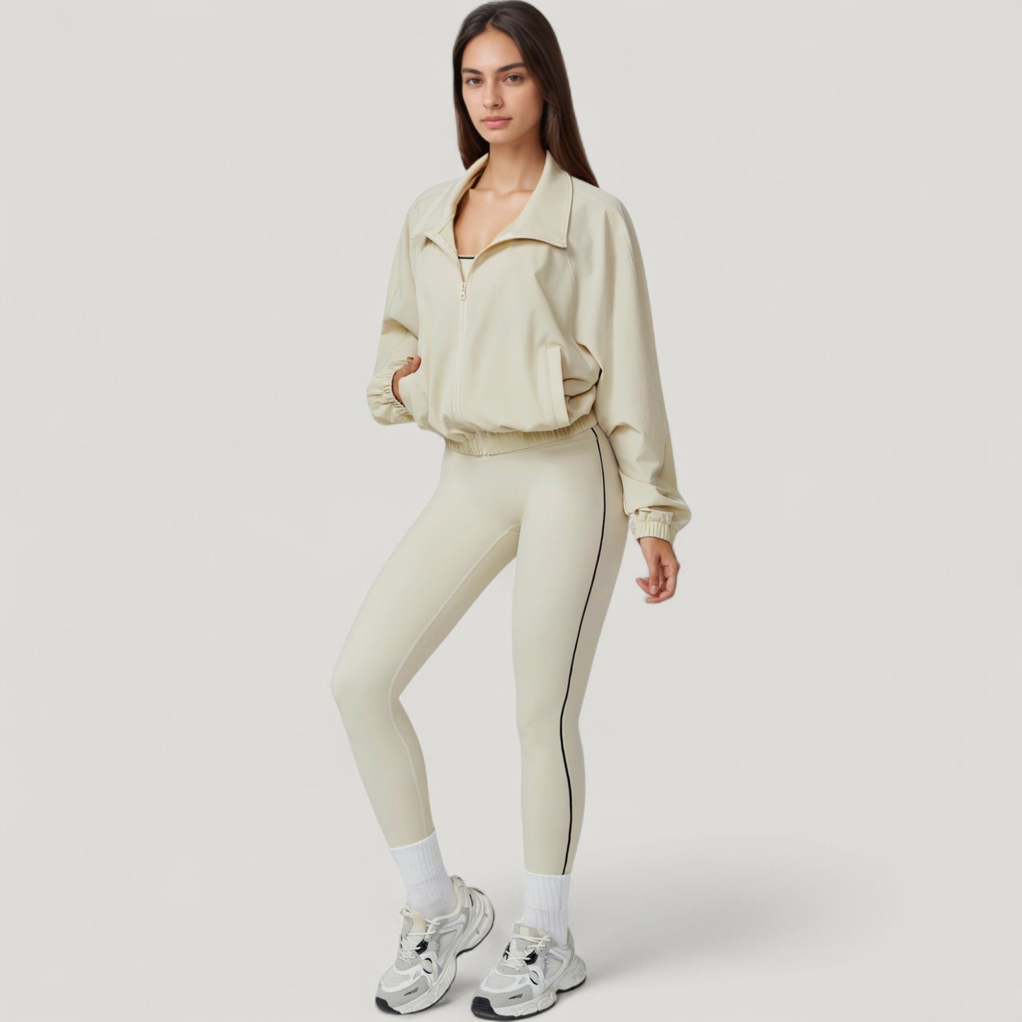 Anna-Kaci Active Women's Zip-Up Activewear Jacket with High Collar Long Sleeves and Relaxed Elastic Hem