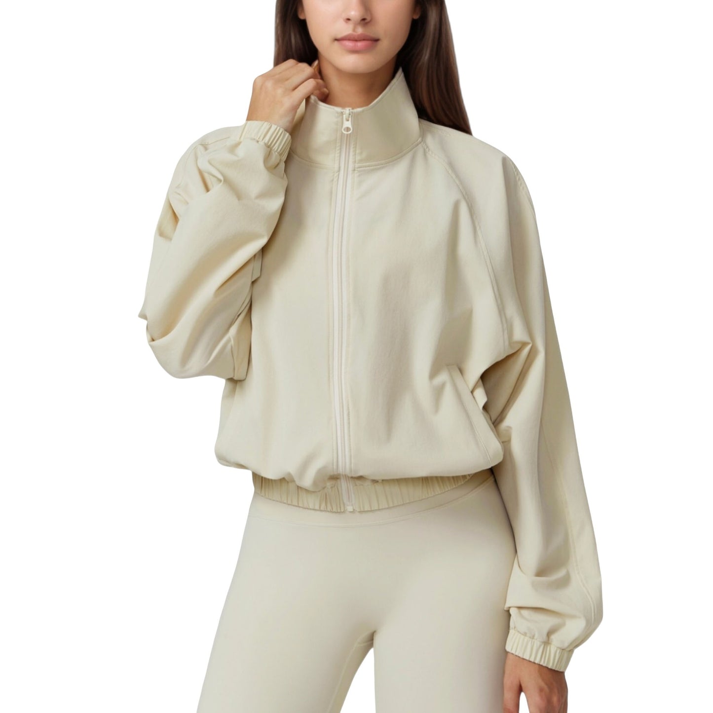 Anna-Kaci Active Women's Zip-Up Activewear Jacket with High Collar Long Sleeves and Relaxed Elastic Hem