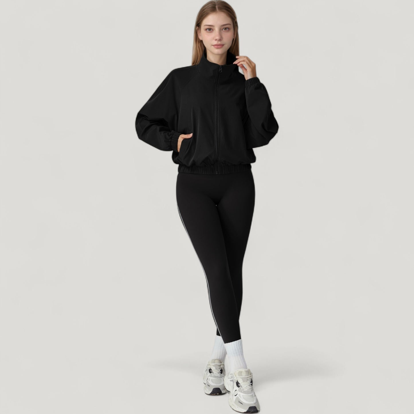 Anna-Kaci Active Women's Zip-Up Activewear Jacket with High Collar Long Sleeves and Relaxed Elastic Hem