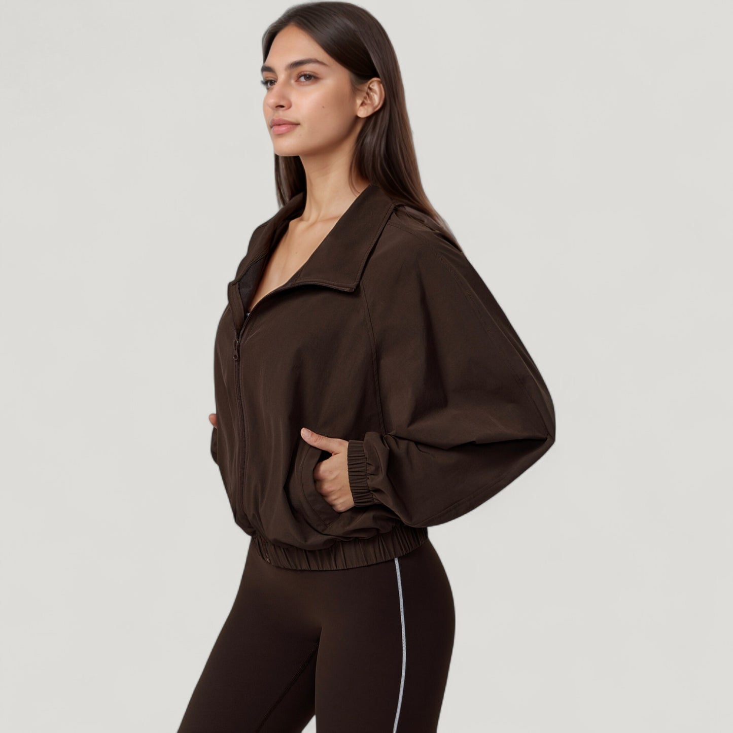 Anna-Kaci Active Women's Zip-Up Activewear Jacket with High Collar Long Sleeves and Relaxed Elastic Hem
