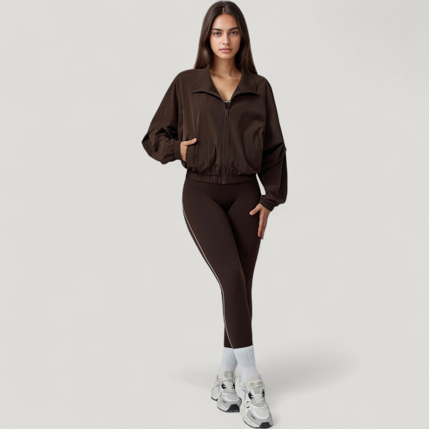 Anna-Kaci Active Women's Zip-Up Activewear Jacket with High Collar Long Sleeves and Relaxed Elastic Hem
