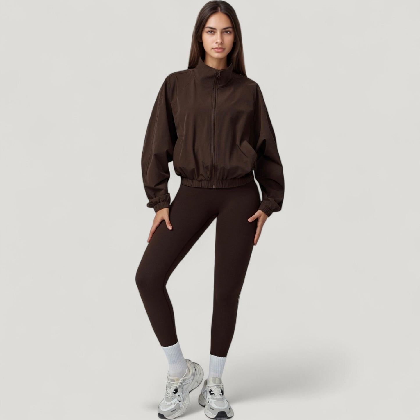 Anna-Kaci Active Women's Zip-Up Activewear Jacket with High Collar Long Sleeves and Relaxed Elastic Hem