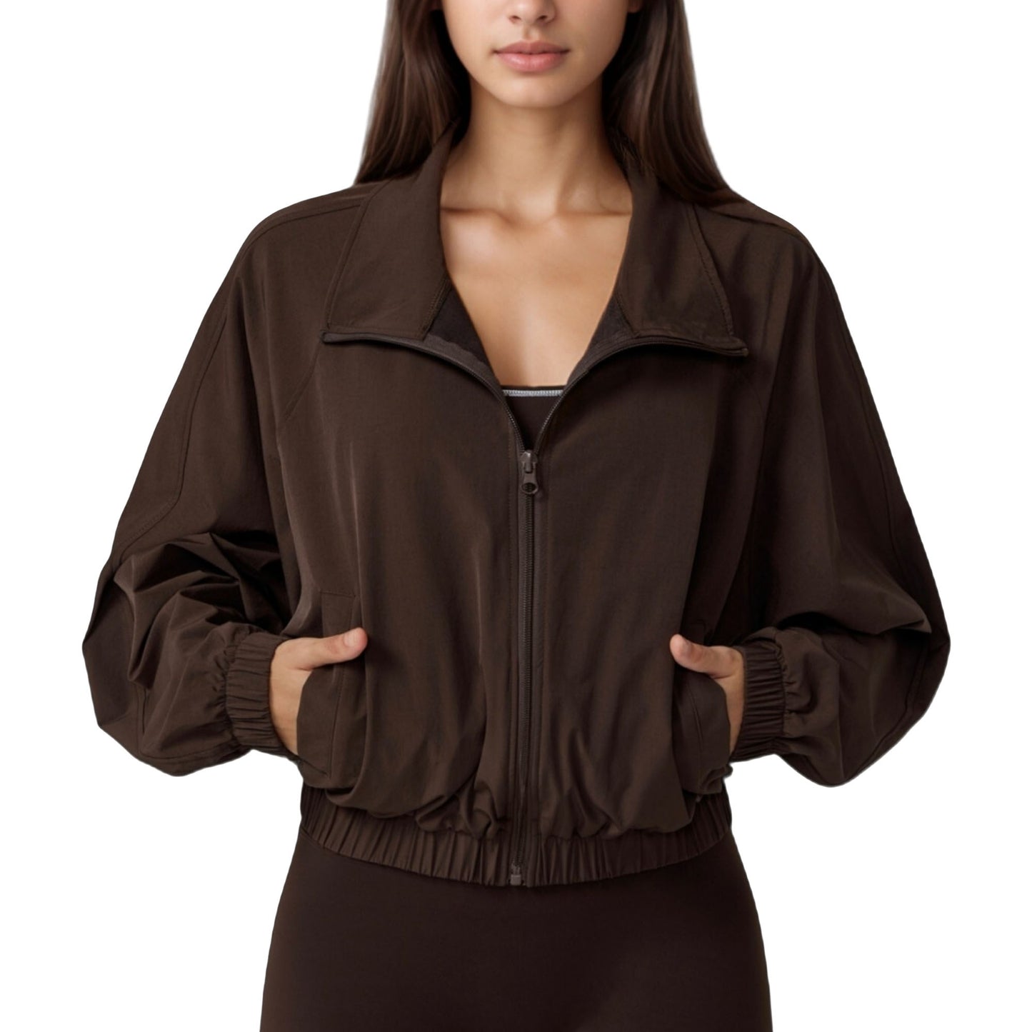 Anna-Kaci Active Women's Zip-Up Activewear Jacket with High Collar Long Sleeves and Relaxed Elastic Hem