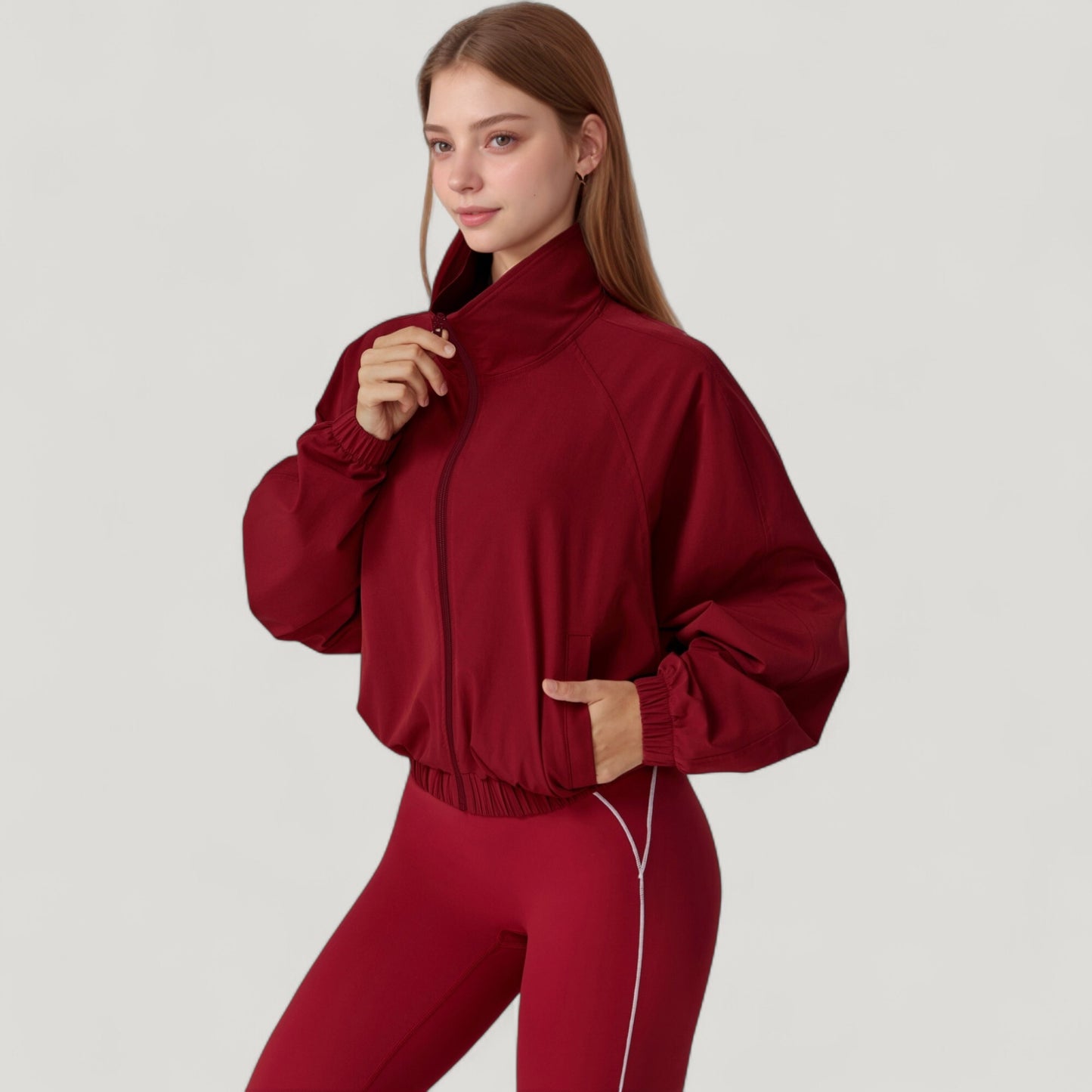 Anna-Kaci Active Women's Zip-Up Activewear Jacket with High Collar Long Sleeves and Relaxed Elastic Hem