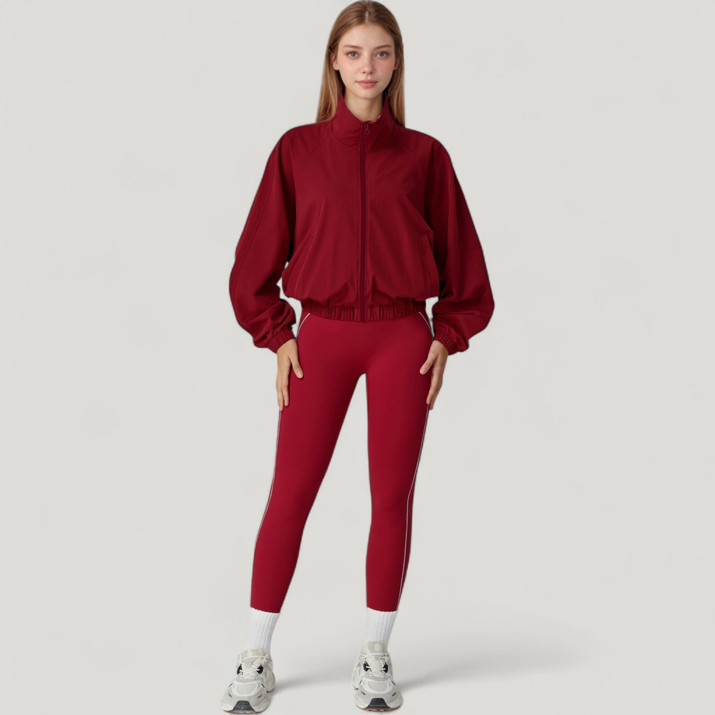 Anna-Kaci Active Women's Zip-Up Activewear Jacket with High Collar Long Sleeves and Relaxed Elastic Hem