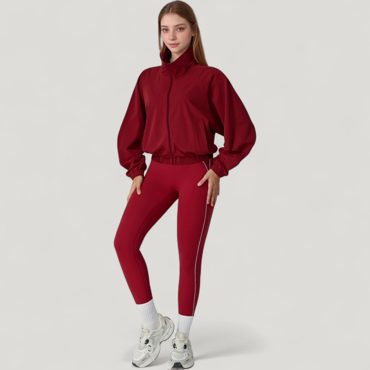Anna-Kaci Active Women's Zip-Up Activewear Jacket with High Collar Long Sleeves and Relaxed Elastic Hem