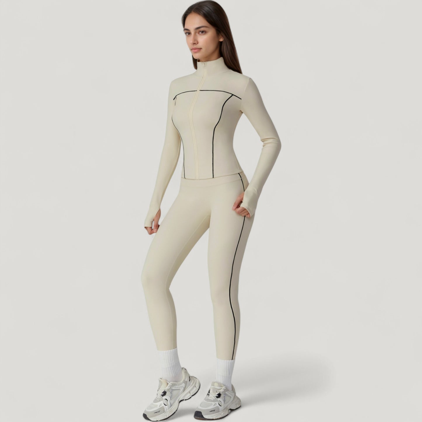 Anna-Kaci Active Women's Fitted Zip-Up Activewear Jacket with High Collar Long Sleeves and Contour Seaming