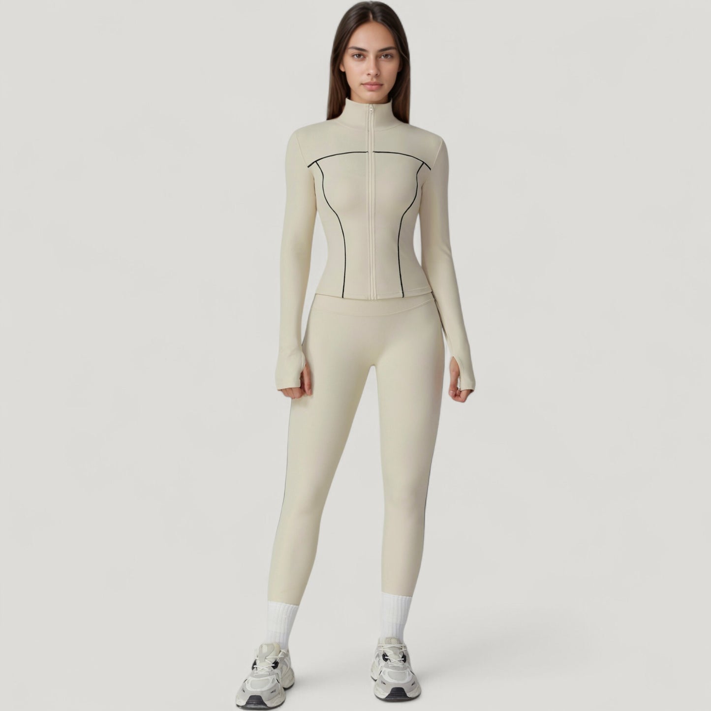 Anna-Kaci Active Women's Fitted Zip-Up Activewear Jacket with High Collar Long Sleeves and Contour Seaming