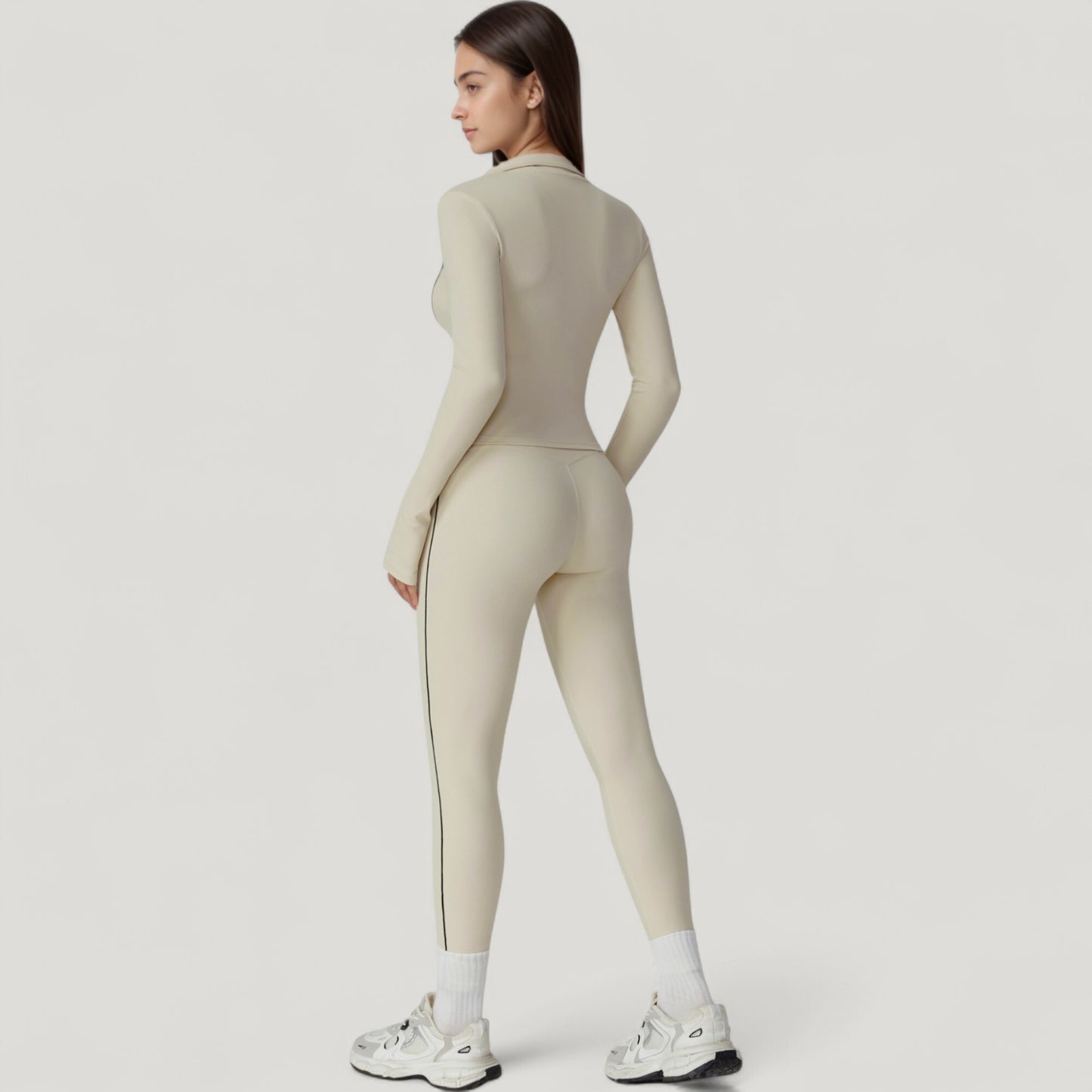 Anna-Kaci Active Women's Fitted Zip-Up Activewear Jacket with High Collar Long Sleeves and Contour Seaming