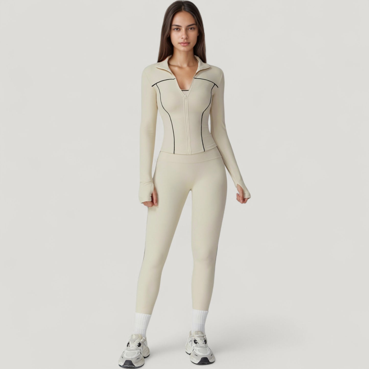 Anna-Kaci Active Women's Fitted Zip-Up Activewear Jacket with High Collar Long Sleeves and Contour Seaming