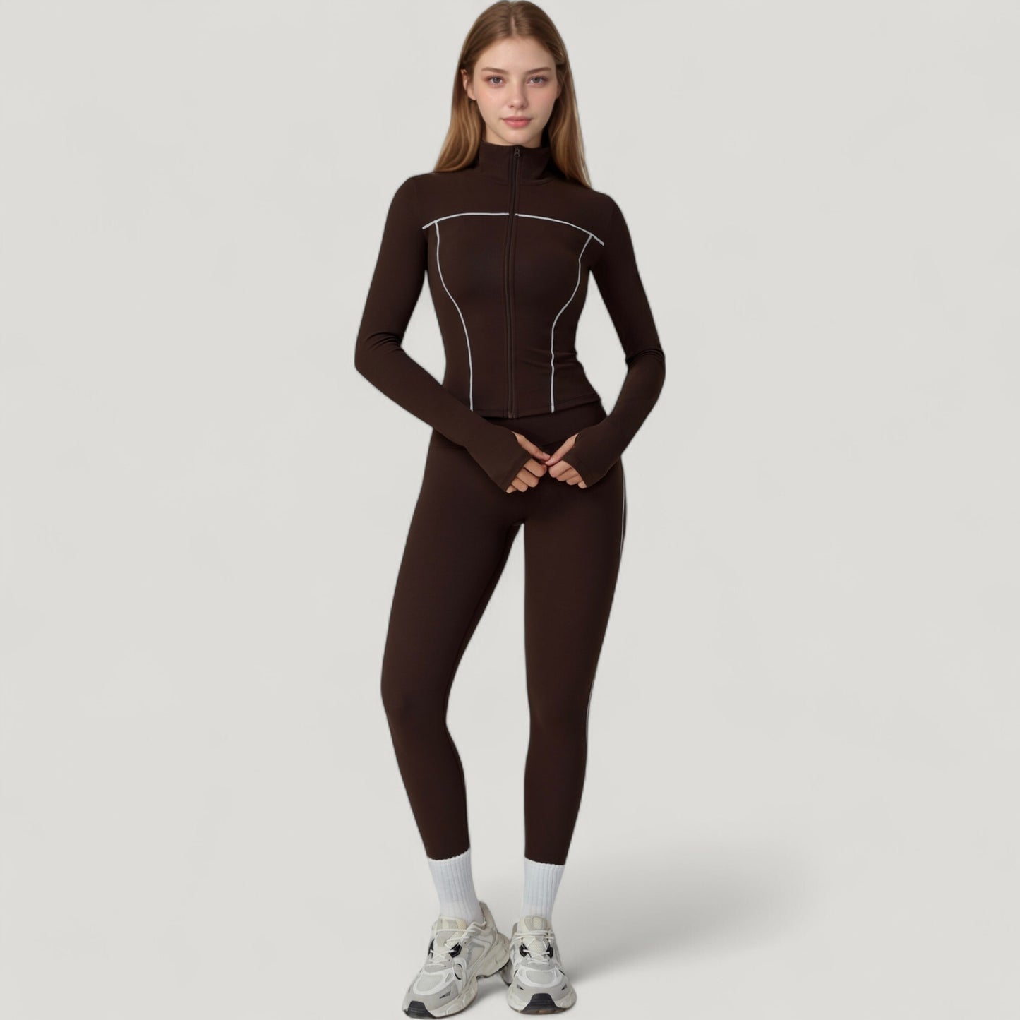 Anna-Kaci Active Women's Fitted Zip-Up Activewear Jacket with High Collar Long Sleeves and Contour Seaming