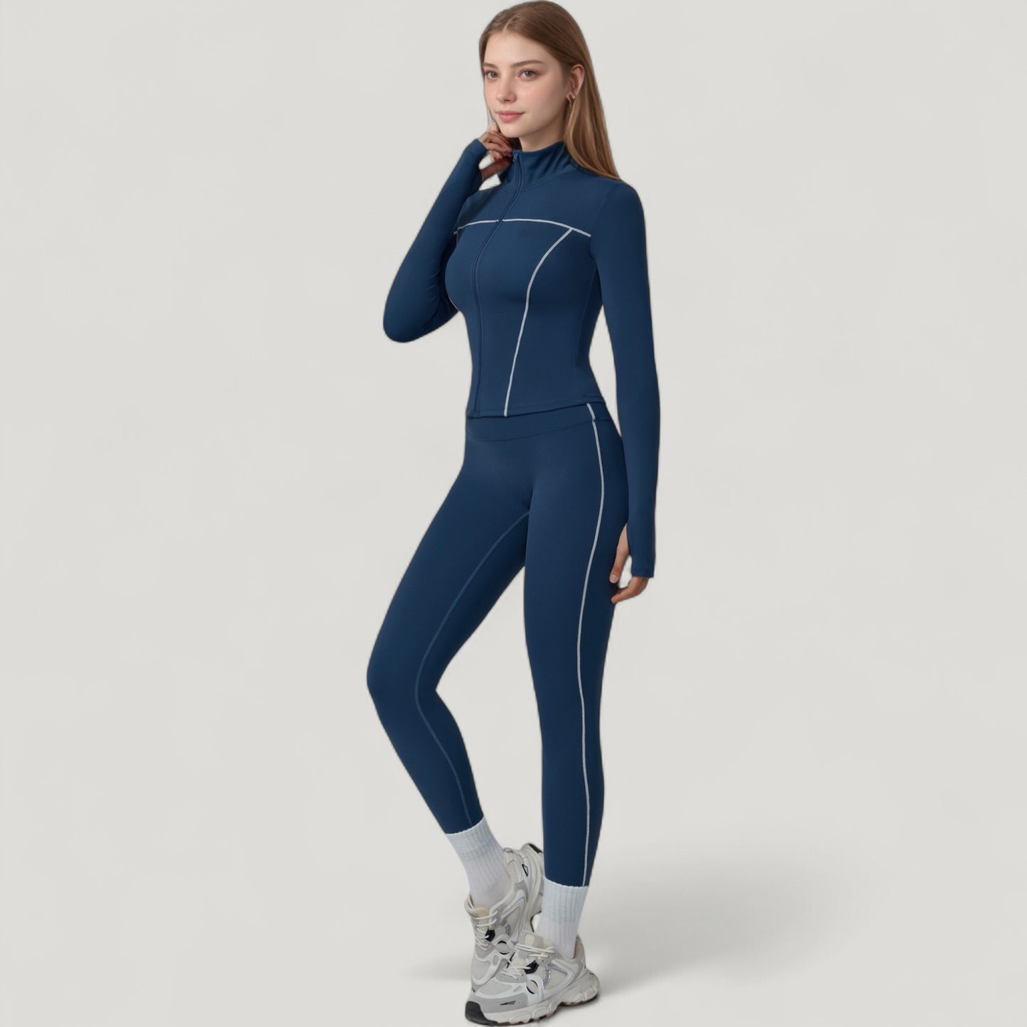 Anna-Kaci Active Women's Fitted Zip-Up Activewear Jacket with High Collar Long Sleeves and Contour Seaming