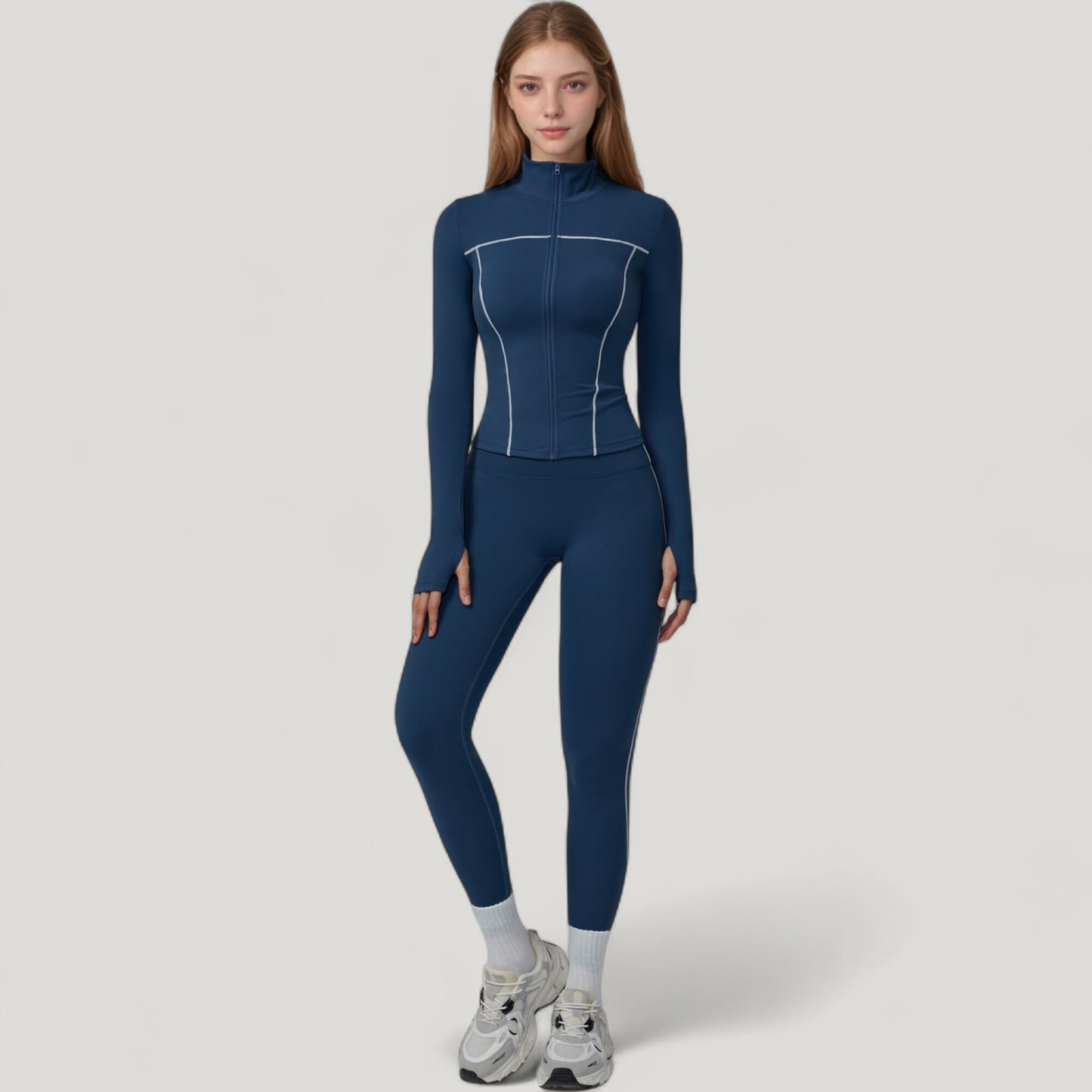 Anna-Kaci Active Women's Fitted Zip-Up Activewear Jacket with High Collar Long Sleeves and Contour Seaming