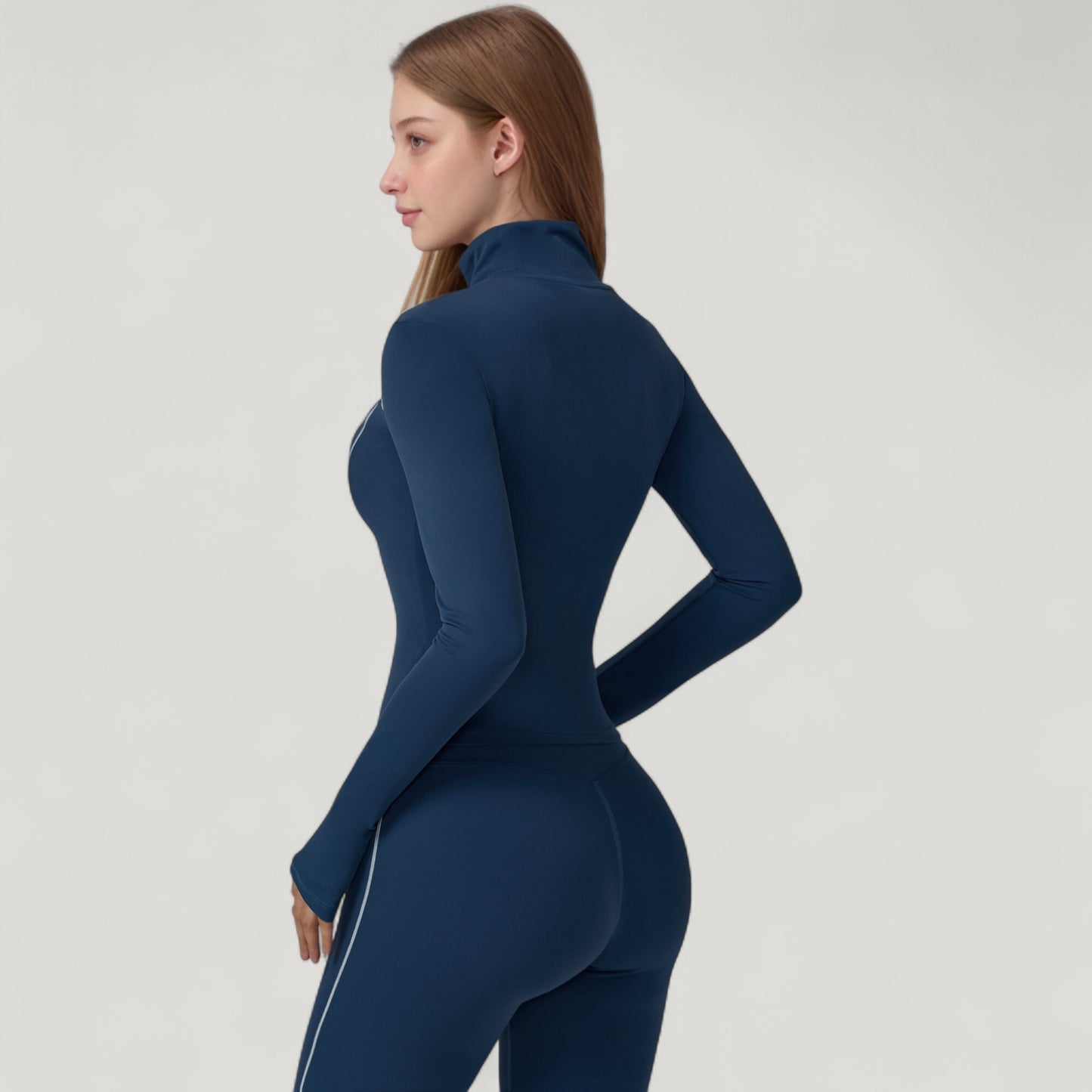 Anna-Kaci Active Women's Fitted Zip-Up Activewear Jacket with High Collar Long Sleeves and Contour Seaming