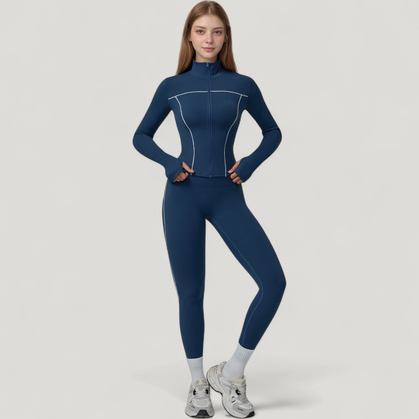 Anna-Kaci Active Women's Fitted Zip-Up Activewear Jacket with High Collar Long Sleeves and Contour Seaming