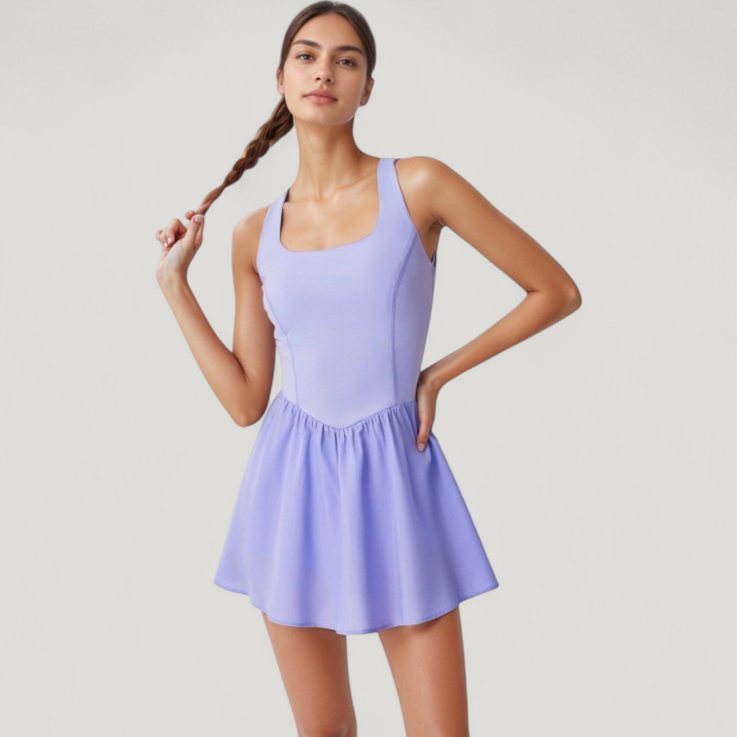 Anna-Kaci Active Women's Sleeveless Active Tennis Dress with Flowy Skirt and Crisscross Back Strap Detail