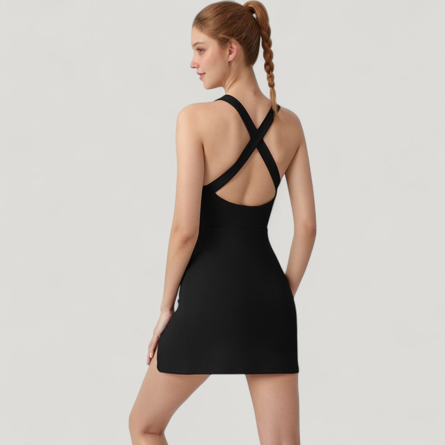 Anna-Kaci Active Women's Sleeveless Activewear Dress with High Neckline and Cross Back Straps
