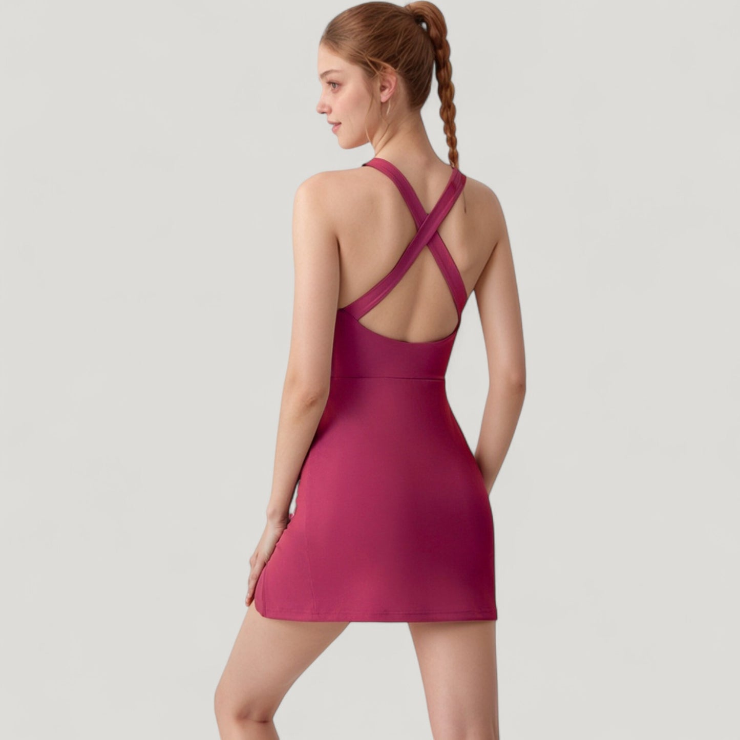Anna-Kaci Active Women's Sleeveless Activewear Dress with High Neckline and Cross Back Straps