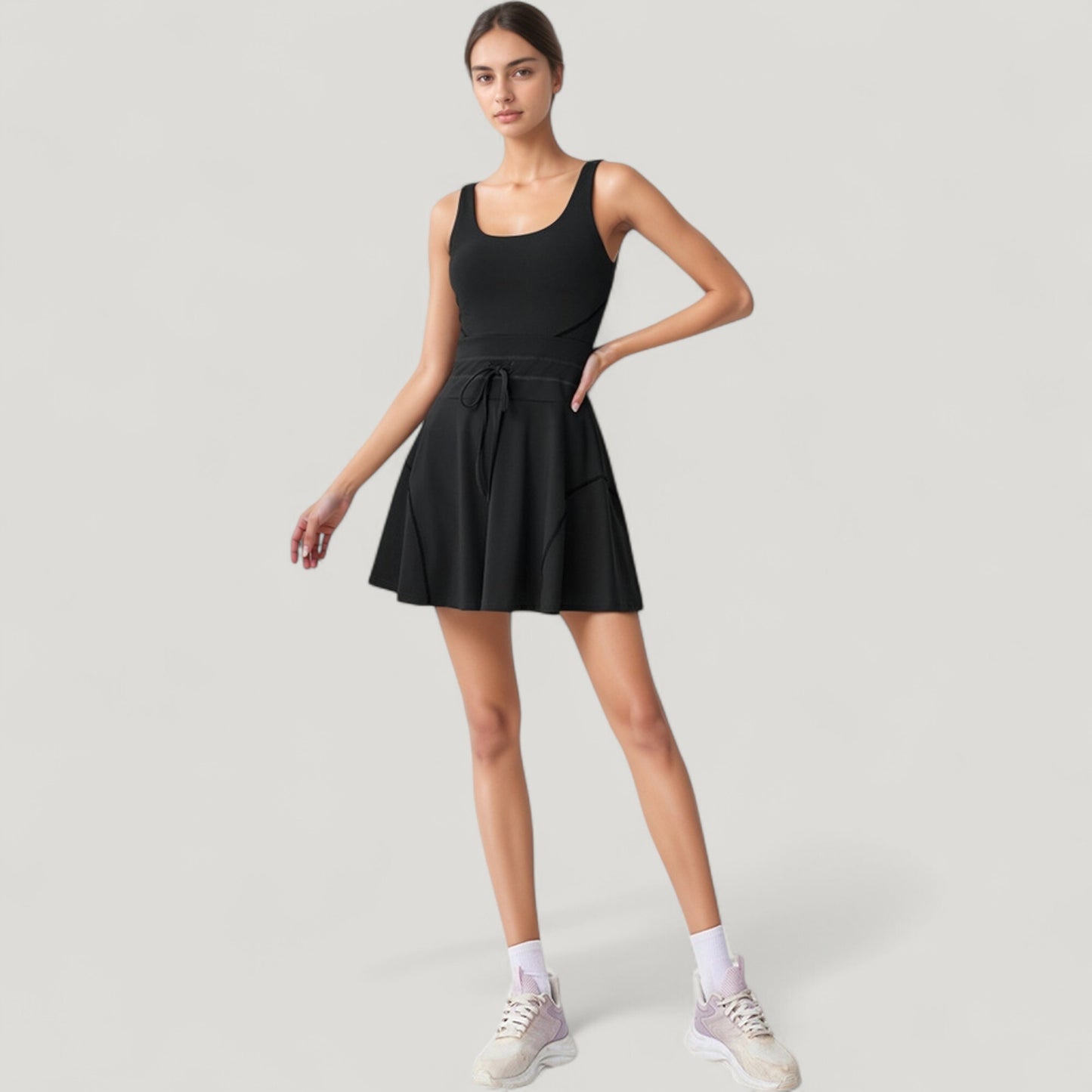 Anna-Kaci Active Women's Sleeveless Tennis Dress with Scoop Neckline and Waist Tie Detail