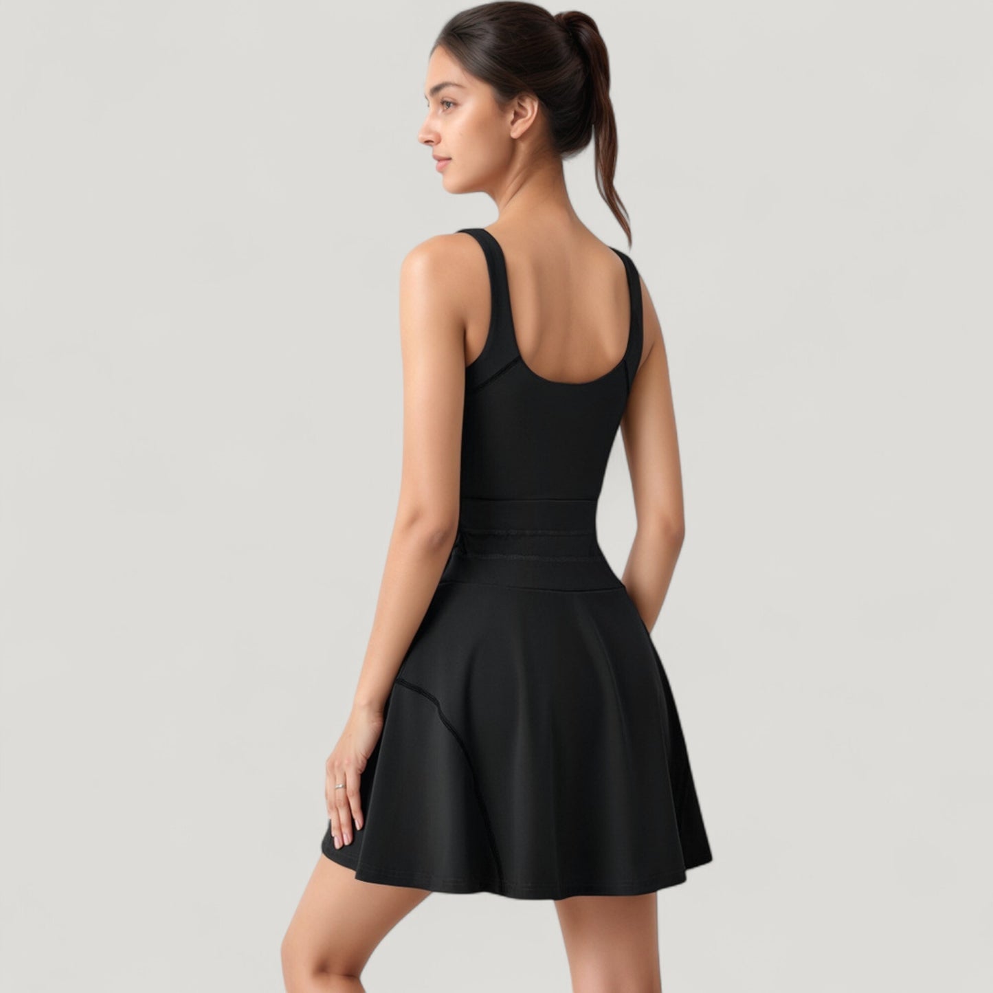 Anna-Kaci Active Women's Sleeveless Tennis Dress with Scoop Neckline and Waist Tie Detail