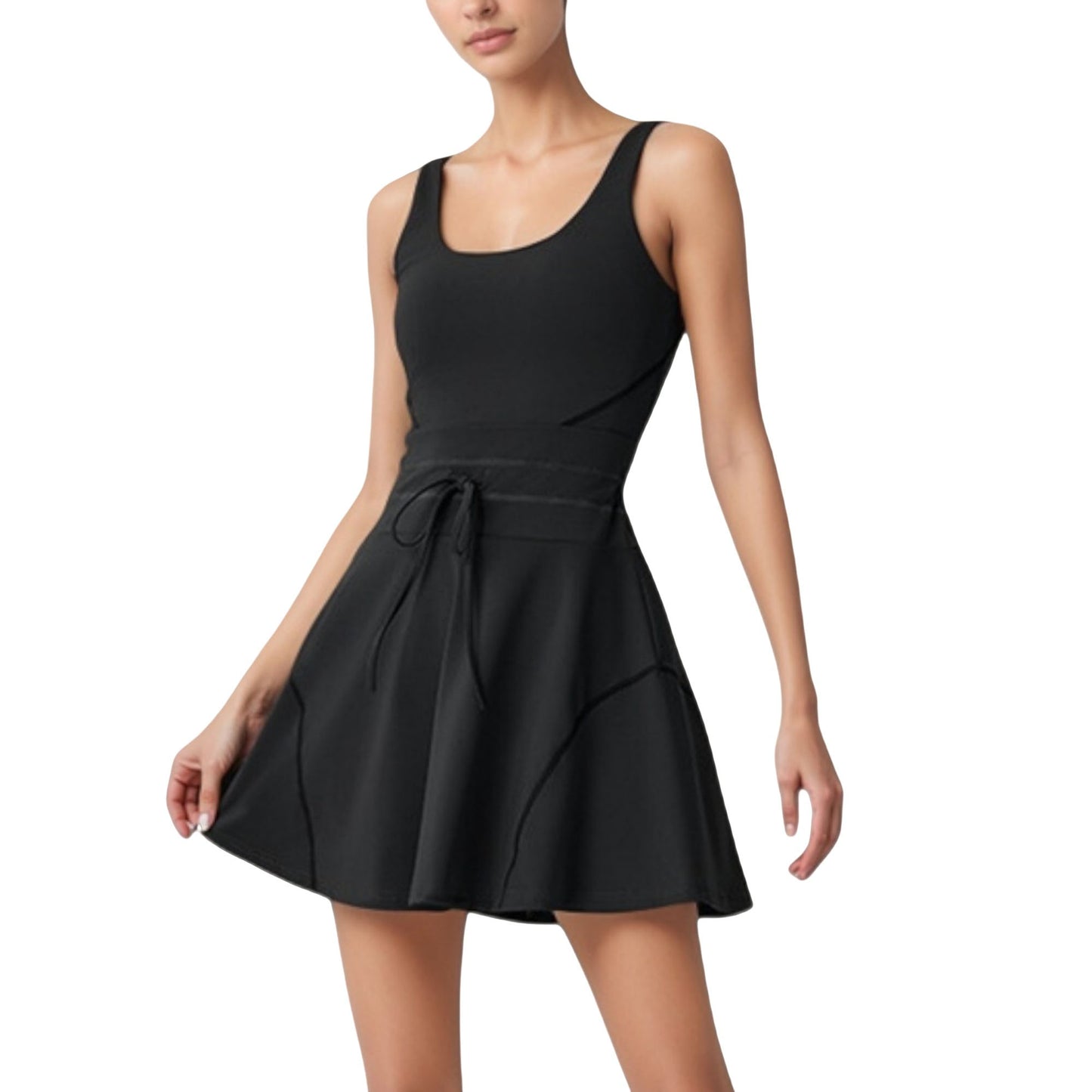 Anna-Kaci Active Women's Sleeveless Tennis Dress with Scoop Neckline and Waist Tie Detail