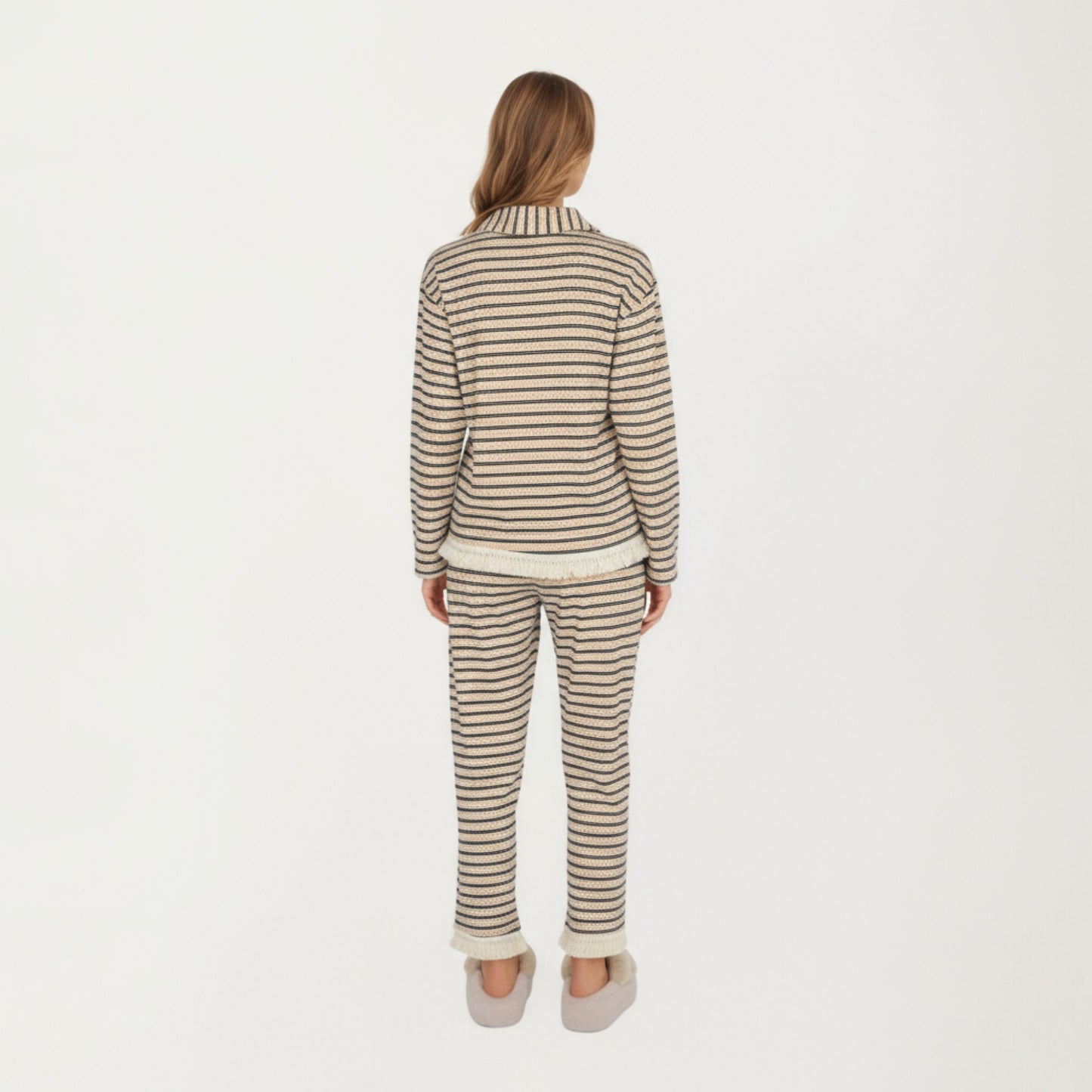 Anna-Kaci Lounge Women's 2-Piece Set Long Sleeve Button Front Top with Built-In Chest Pads and Relaxed Fit Pants Pajama Set