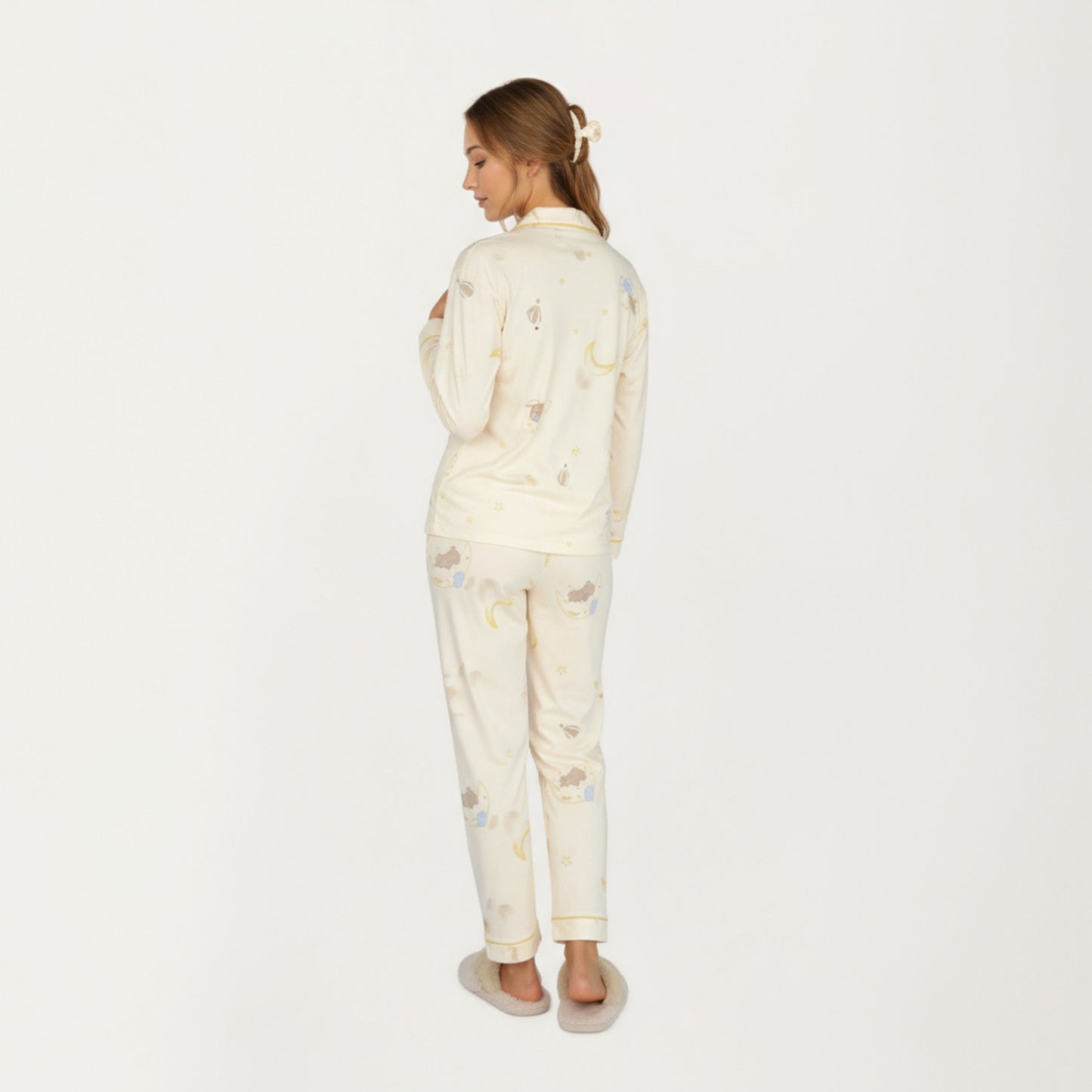 Anna-Kaci Lounge Women's 2-Piece Set Long Sleeve Button Front Top and Relaxed Fit Pants Pajama Set with Moon and Star Print