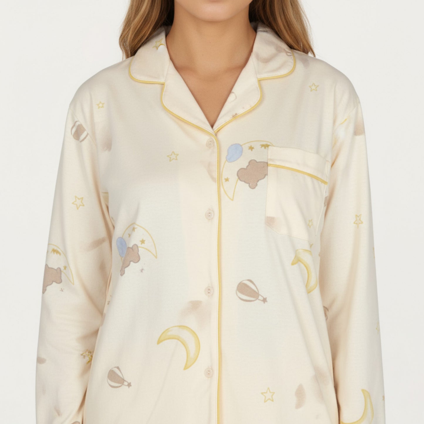 Anna-Kaci Lounge Women's 2-Piece Set Long Sleeve Button Front Top and Relaxed Fit Pants Pajama Set with Moon and Star Print