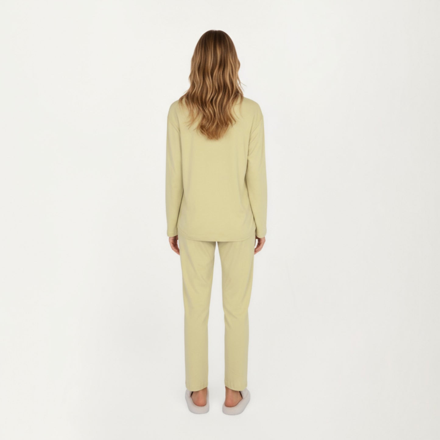 Anna-Kaci Lounge Women's 2-Piece Set Long Sleeve Button Front Top and Relaxed Fit Pants Pajama Set with Minimalist Floral Detail