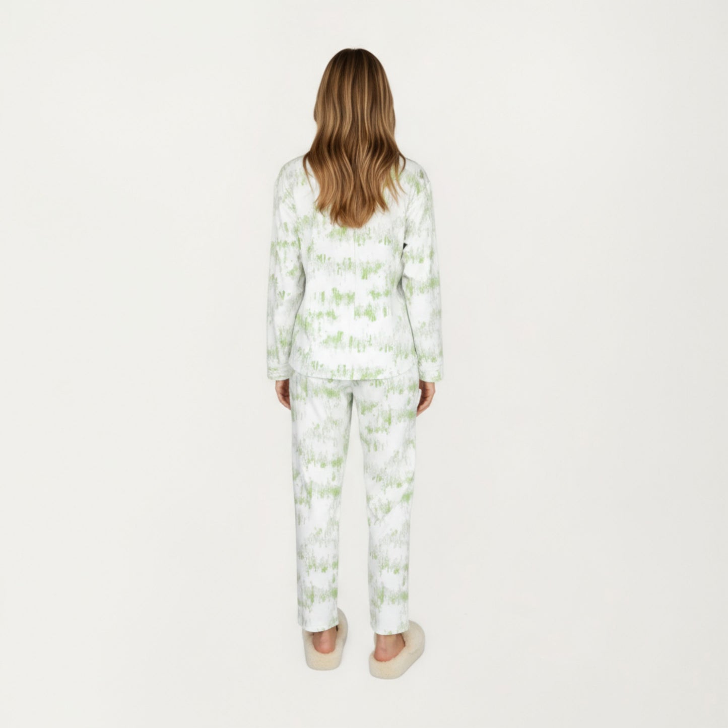 Anna-Kaci Lounge Women's 2-Piece Set Long Sleeve Button Front Top with Built-In Chest Pads and Relaxed Fit Pants Pajama Set with Brushstroke Print