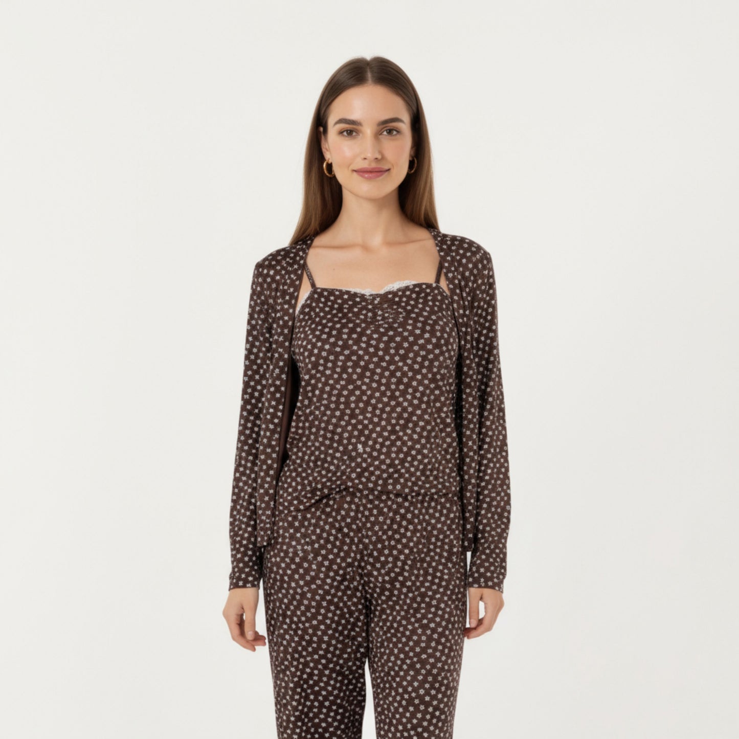 Anna-Kaci Lounge Women's 3-Piece Set Long Sleeve Padded Button Top, Camisole, and Relaxed Fit Pants Pajama Set with Soft Knit Fabric